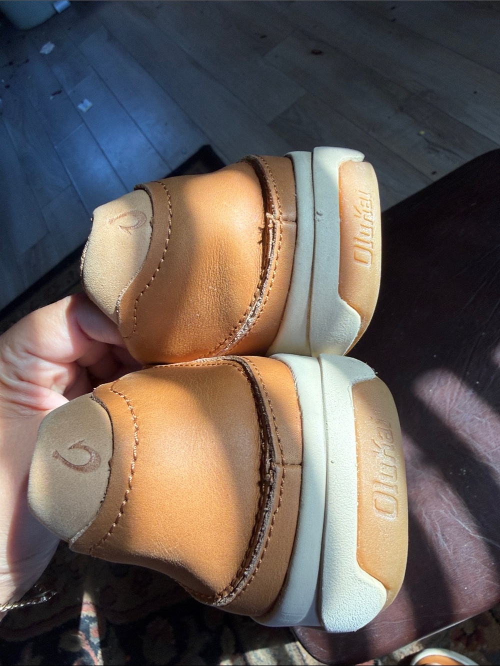 OluKai Men’s Woven leather Slip-On Sneakers - Cognac - Picture 11 of 12